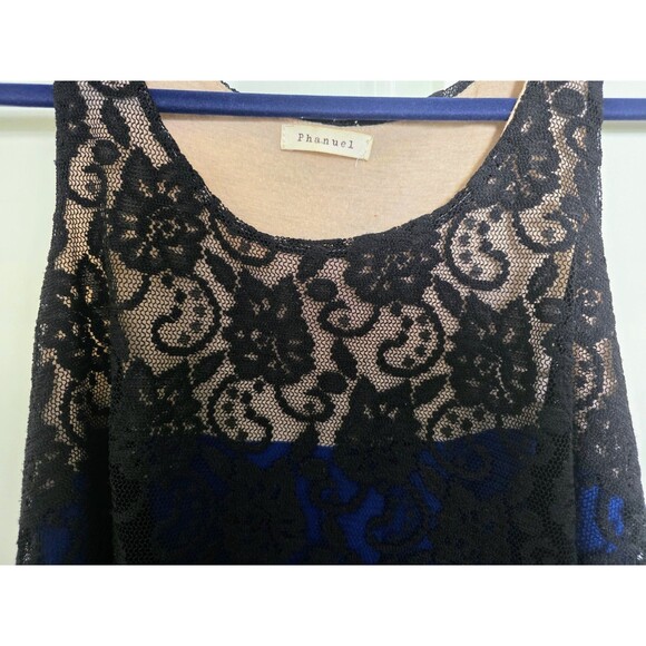 Phanuel Sleeveless Lace Overlay Top Black Nude Blue Layered Tank Small - Picture 2 of 6